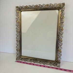 Vtg Gold Ornate Swirls Picture Wall Frame‎ Metal Glass Broken Stand on Back READ
